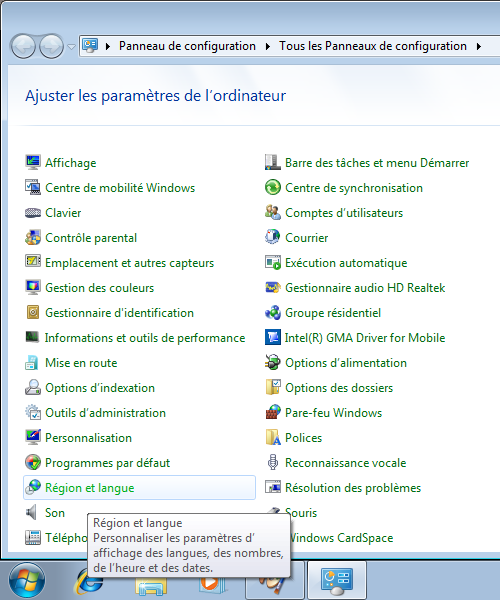 Panneaux de Configuration